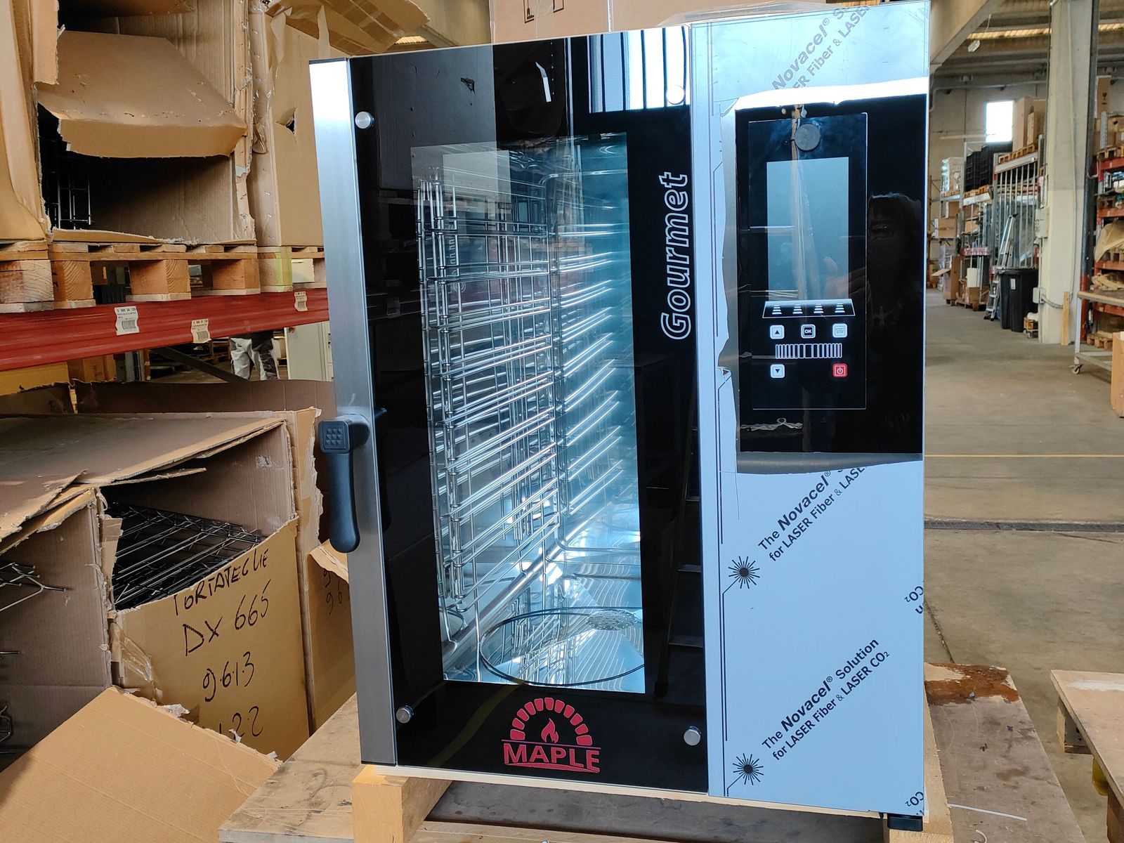 Maple Ovens Gourmet oven on a delivery pallet in the warehouse, ready for installation